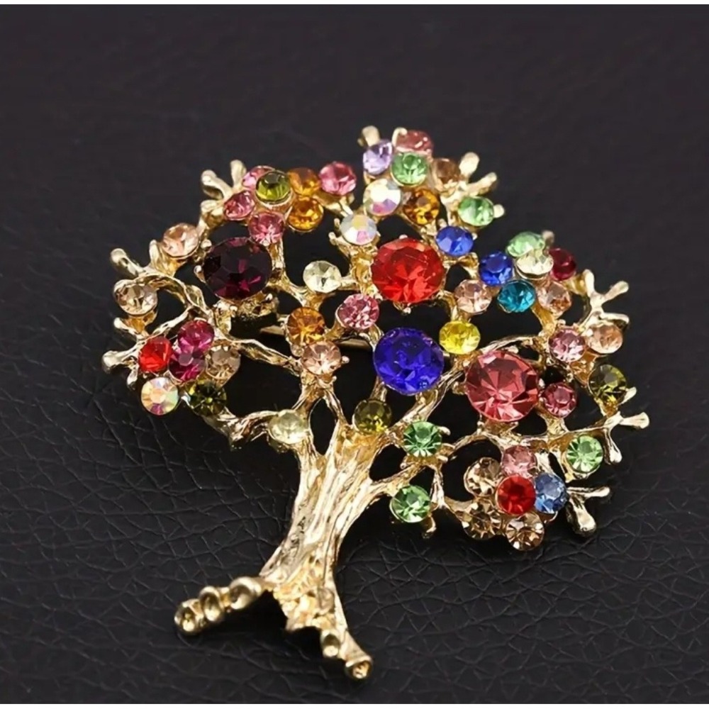 Rhinestone‎ Tree of Life Brooch Pin Multi Color Statement Jewelry Gift for Women